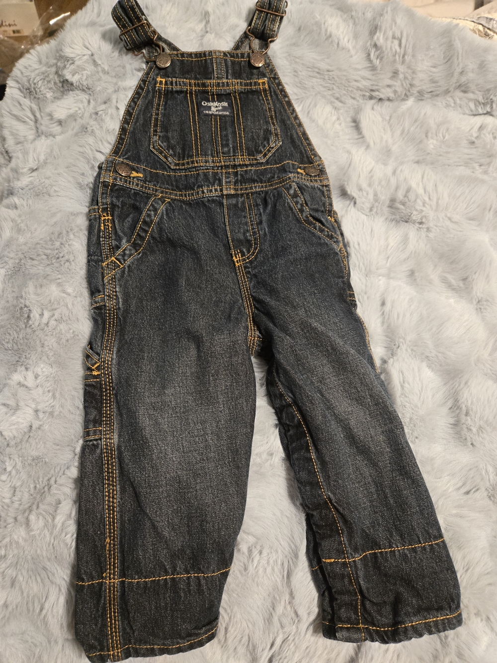 OshKosh B’gosh Flannel Lined Dark Wash Denim Overalls 18 Months
